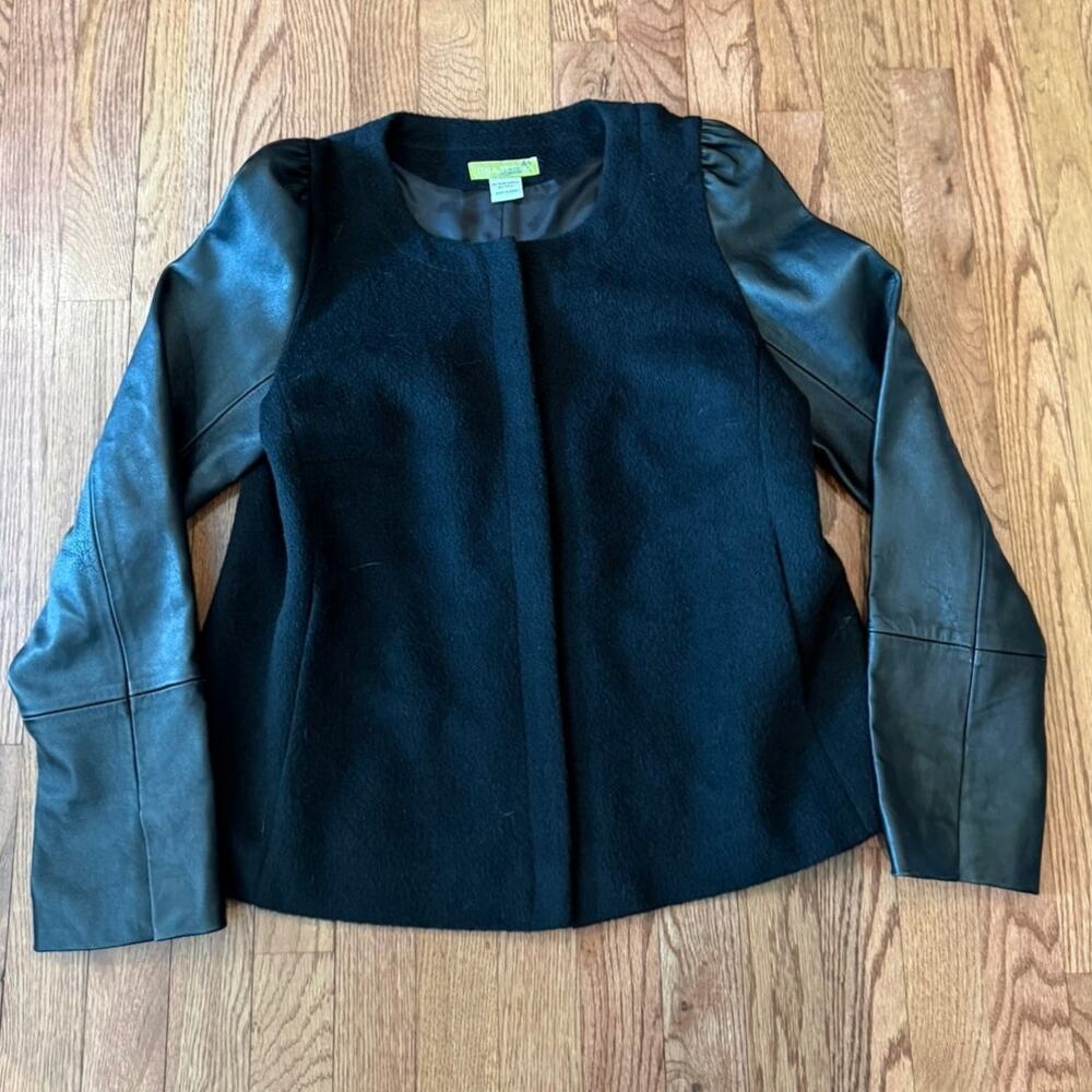 Itala Testino Alpaca Wool Jacket Leather Sleeve Black Size L